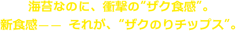 海苔なのに、衝撃の“ザク食感”。新食感—— それが、“ザクのりチップス”。